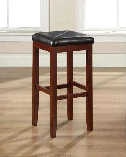 29" Upholstered Square Seat Bar Stool in Mahogany Set of Two