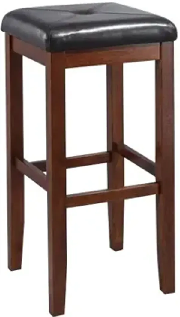 29" Upholstered Square Seat Bar Stool in Mahogany Set of Two