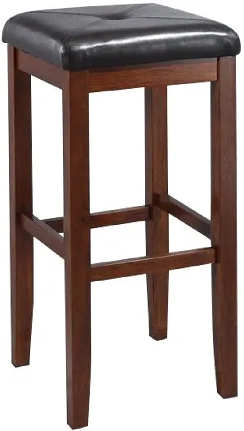 29" Upholstered Square Seat Bar Stool in Mahogany Set of Two