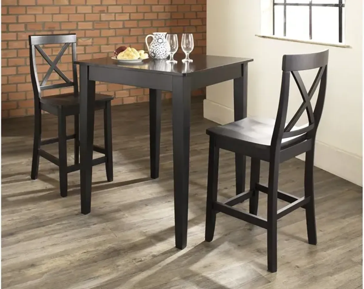 3 Piece Pub Dining Set with X-Back Stools in Black