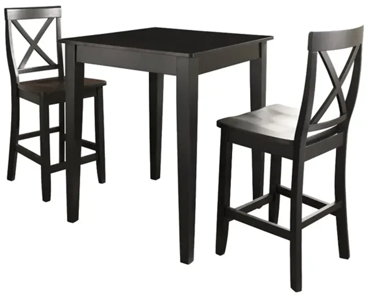 3 Piece Pub Dining Set with X-Back Stools in Black