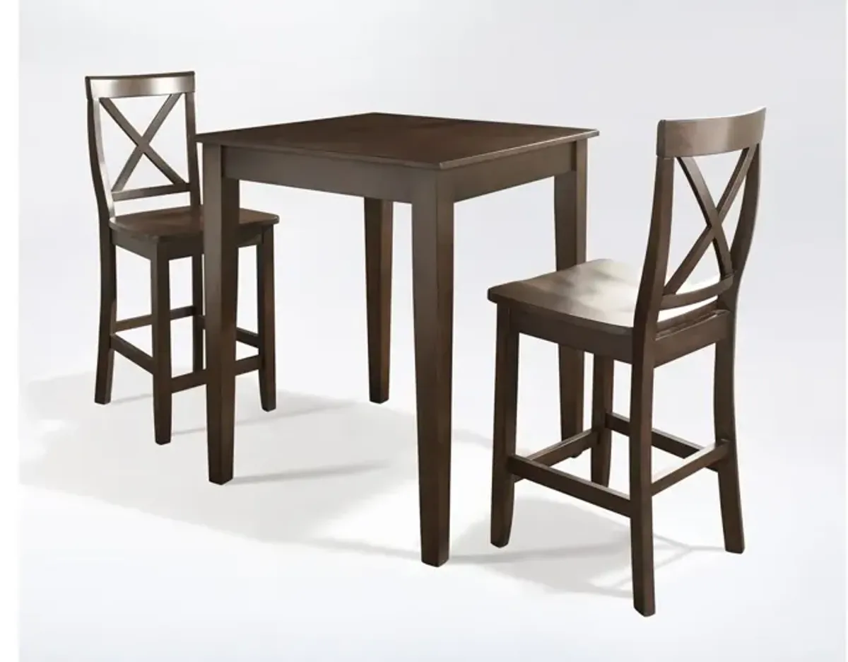 3 Piece Pub Dining Set with X-Back Stools in Vintage Mahogany