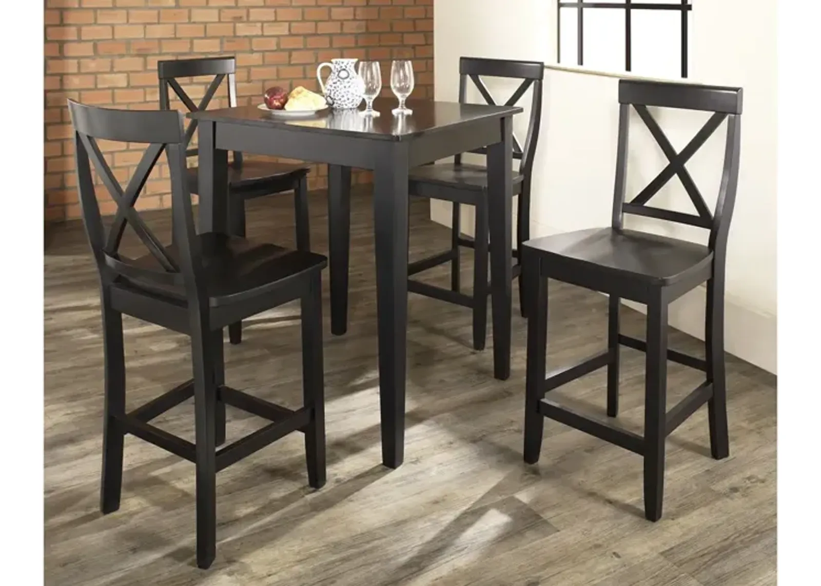 5 Piece Pub Dining Set with X-Back Stools in Black