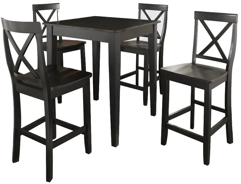 5 Piece Pub Dining Set with X-Back Stools in Black