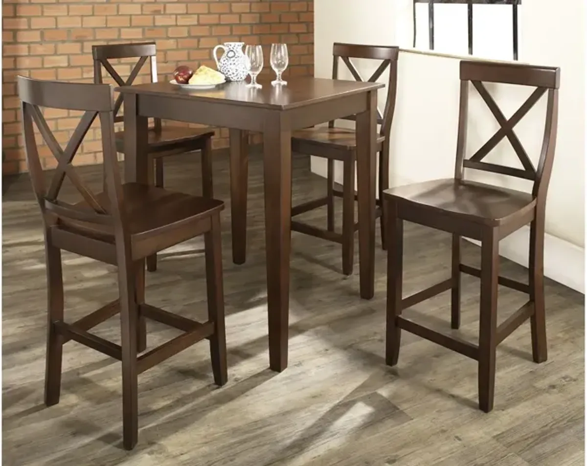 5 Piece Pub Dining Set with X-Back Stools in Vintage Mahogany