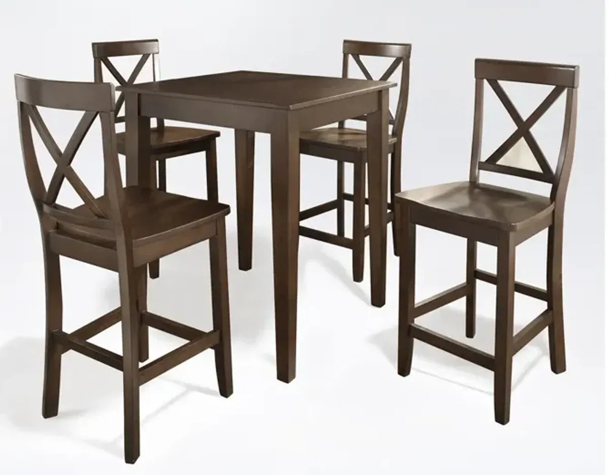 5 Piece Pub Dining Set with X-Back Stools in Vintage Mahogany