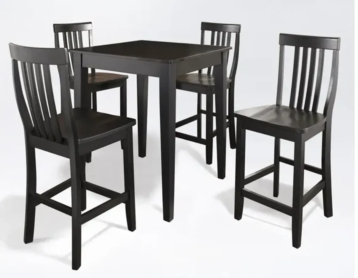 5 Piece Pub Dining Set with School House Stools in Black