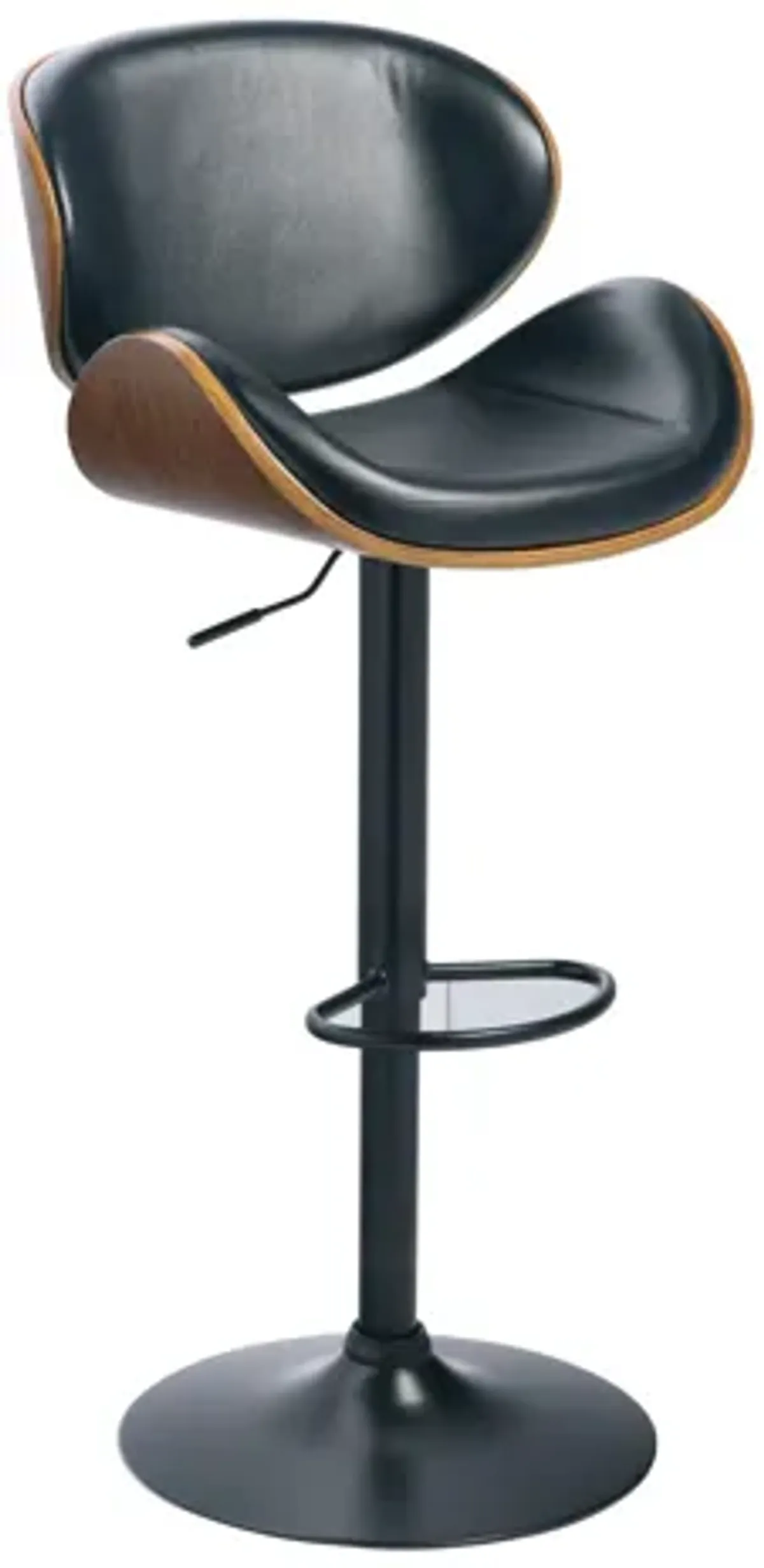 Bellatier Black/Brown Faux Leather and Walnut Adjustable Swivel Barstool by Ashley