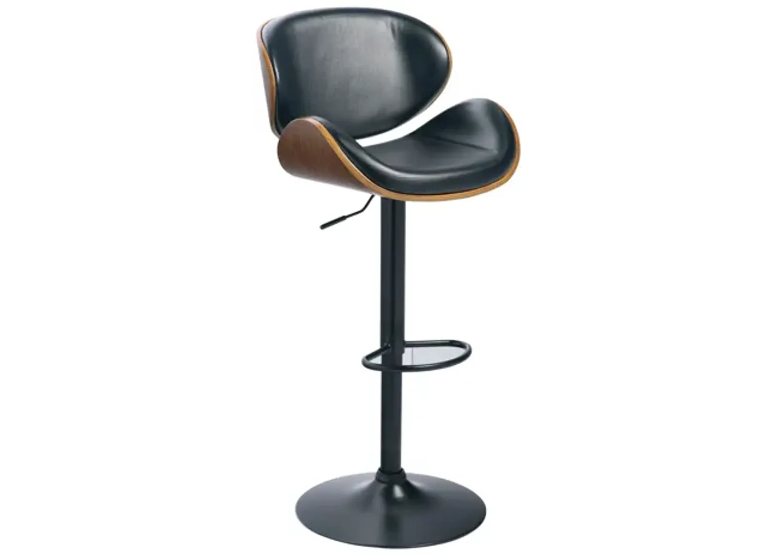 Bellatier Black/Brown Faux Leather and Walnut Adjustable Swivel Barstool by Ashley