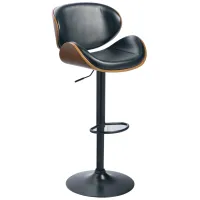 Bellatier Black/Brown Faux Leather and Walnut Adjustable Swivel Barstool by Ashley