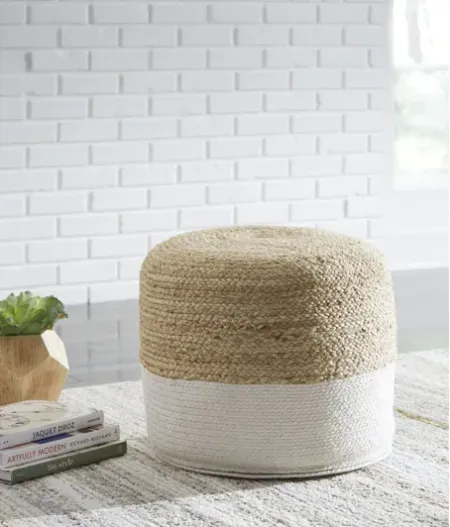 Sweed Natural and White Valley Pouf by Ashley