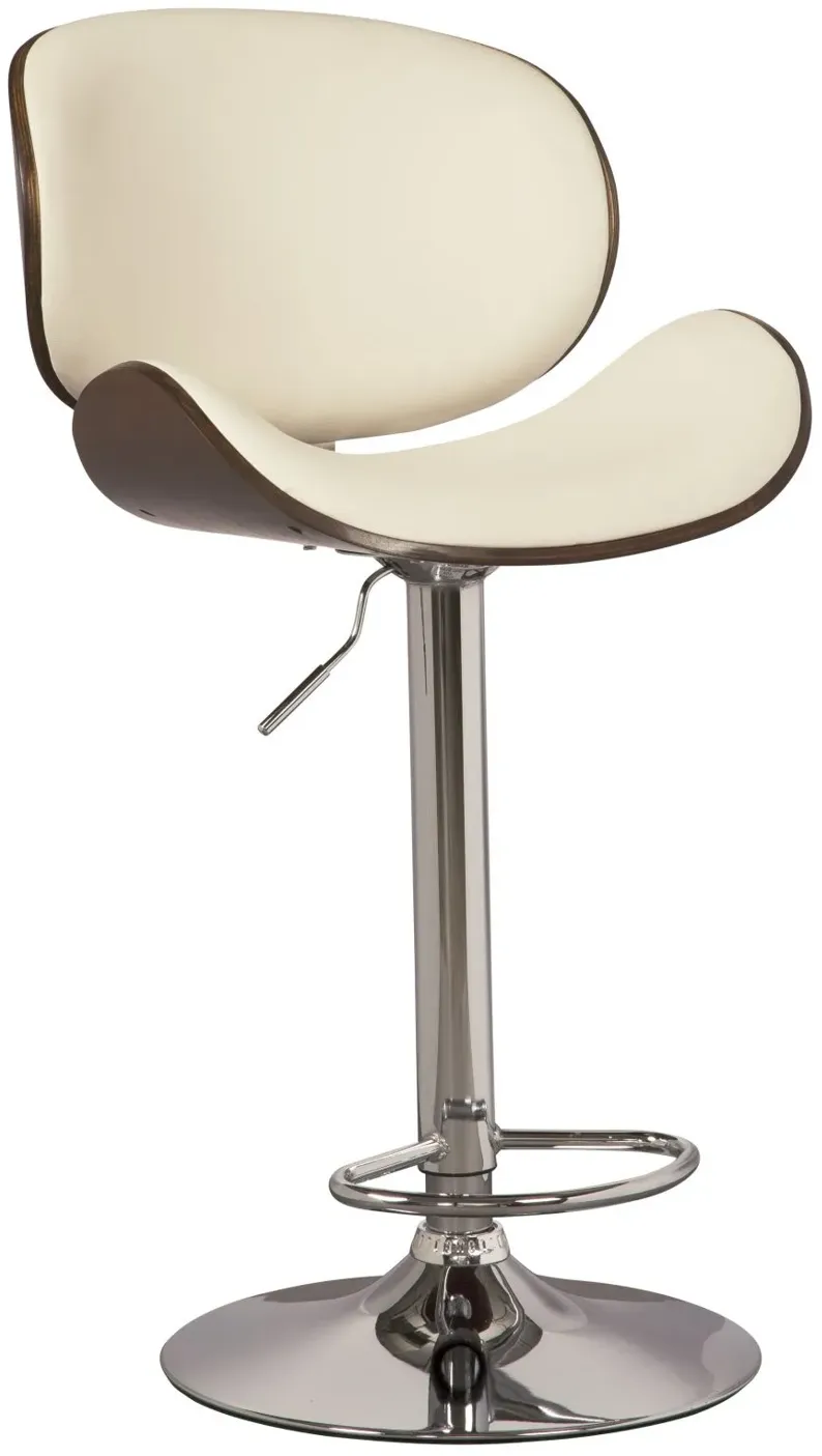 Bellatier Bone Faux Leather and Walnut Adjustable Swivel Barstool by Ashley