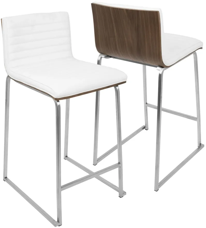 Mara Contemporary 26" Counter Stools (Set of 2) in Walnut and White by LumiSource