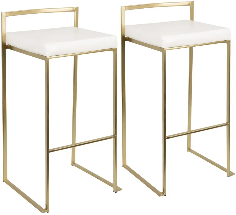 Fuji Contemporary Bar Stools (Set of 2) in Gold and White by LumiSource