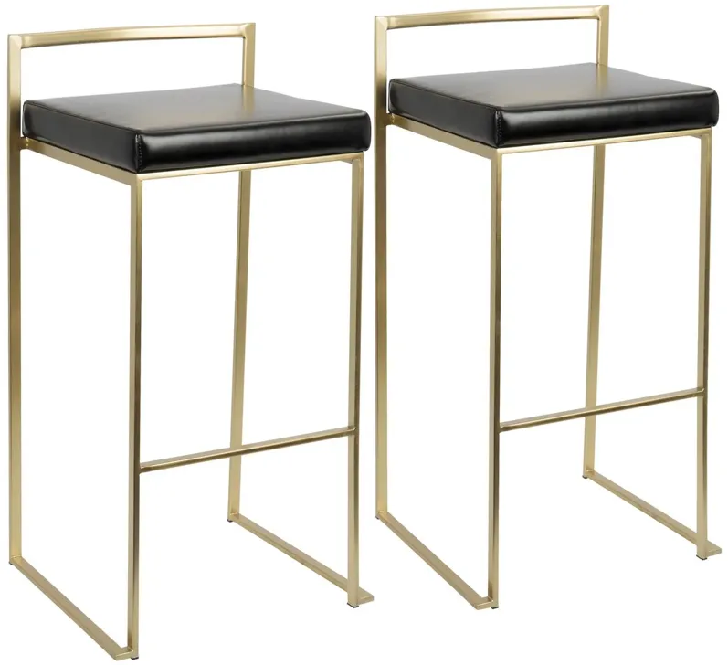 Fuji Contemporary Bar Stools (Set of 2) in Gold and Black by LumiSource