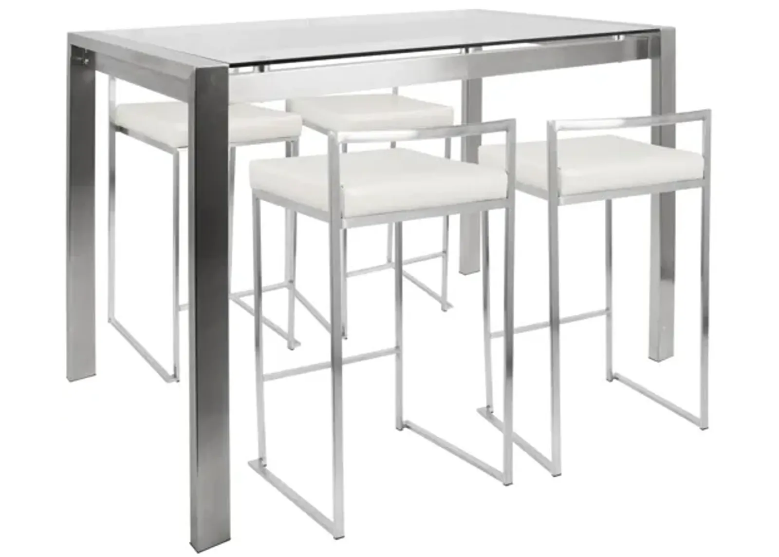 Fuji Contemporary Counter Height Dining Set in Stainless Steel and White by LumiSource