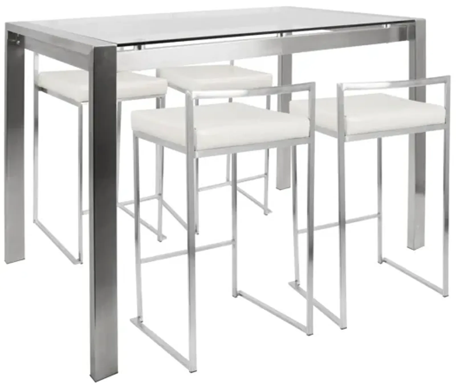 Fuji Contemporary Counter Height Dining Set in Stainless Steel and White by LumiSource