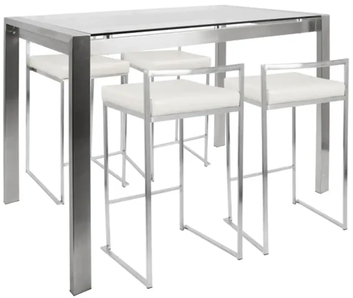 Fuji Contemporary Counter Height Dining Set in Stainless Steel and White by LumiSource