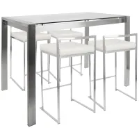 Fuji Contemporary Counter Height Dining Set in Stainless Steel and White by LumiSource
