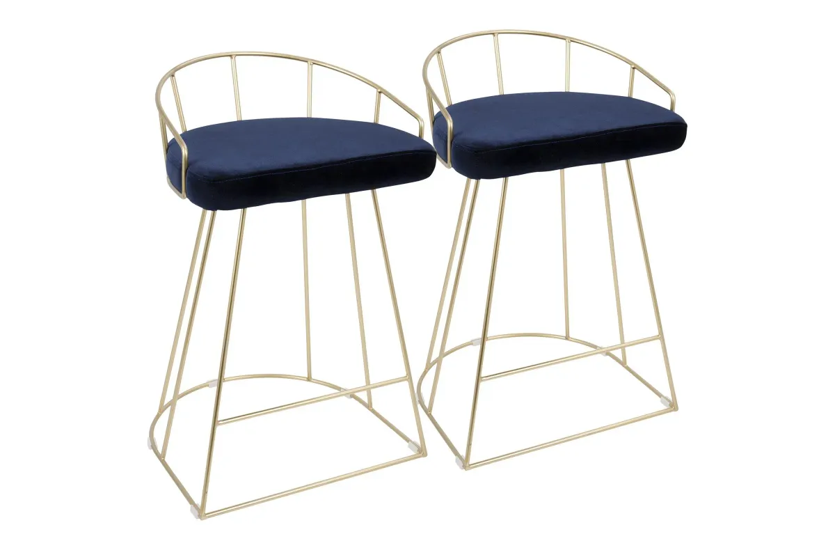 Canary Contemporary 26" Counter Stools (Set fo 2) in Gold and Blue Velvet by LumiSource