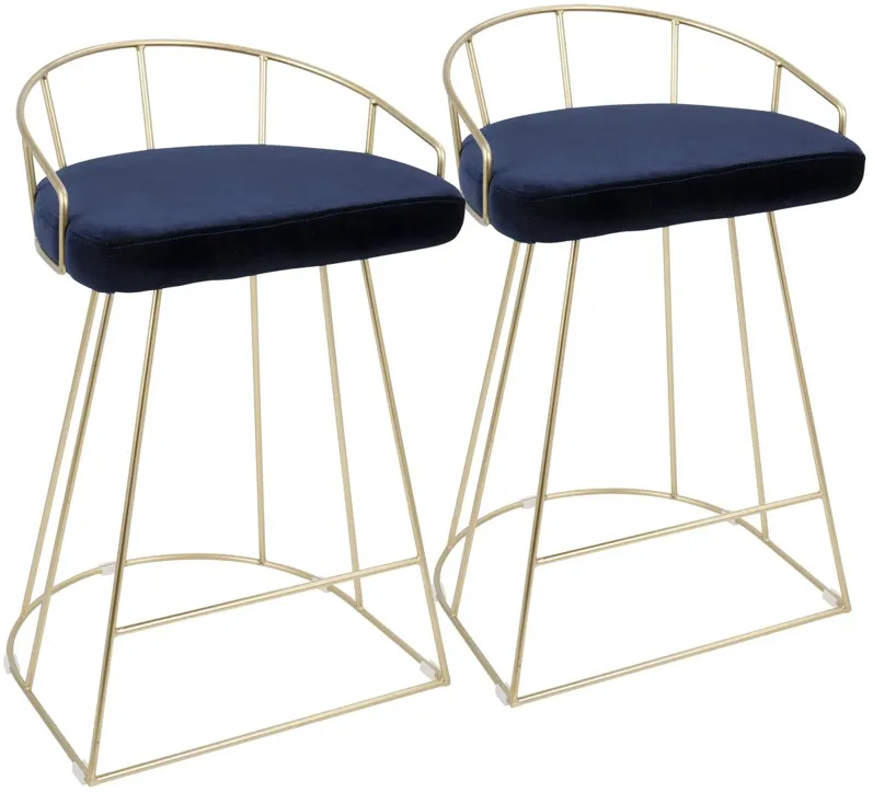 Canary Contemporary 26" Counter Stools (Set fo 2) in Gold and Blue Velvet by LumiSource