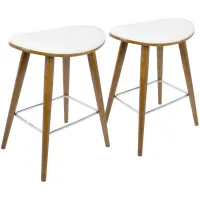 Saddle 26" Mid-Century Modern Counter Stools (Set of 2) in Walnut and White by LumiSource