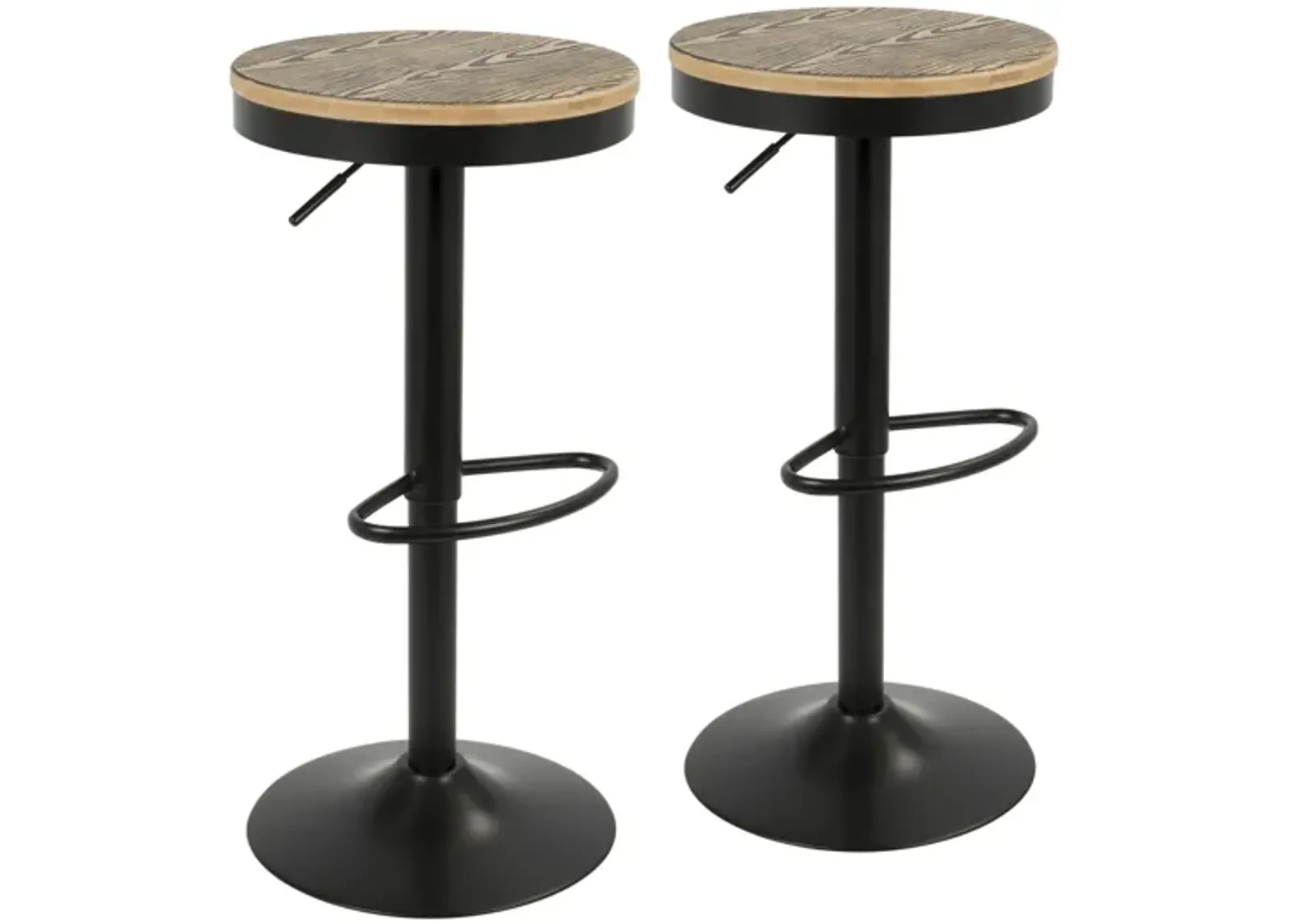 Dakota Industrial Adjustable Bar Stools (Set of 2) with Swivel in Black by LumiSource