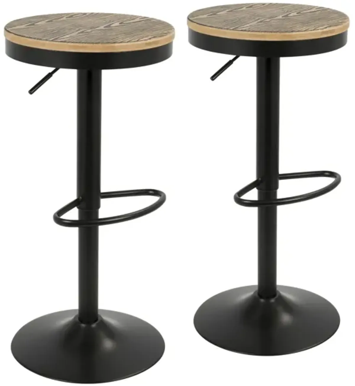 Dakota Industrial Adjustable Bar Stools (Set of 2) with Swivel in Black by LumiSource