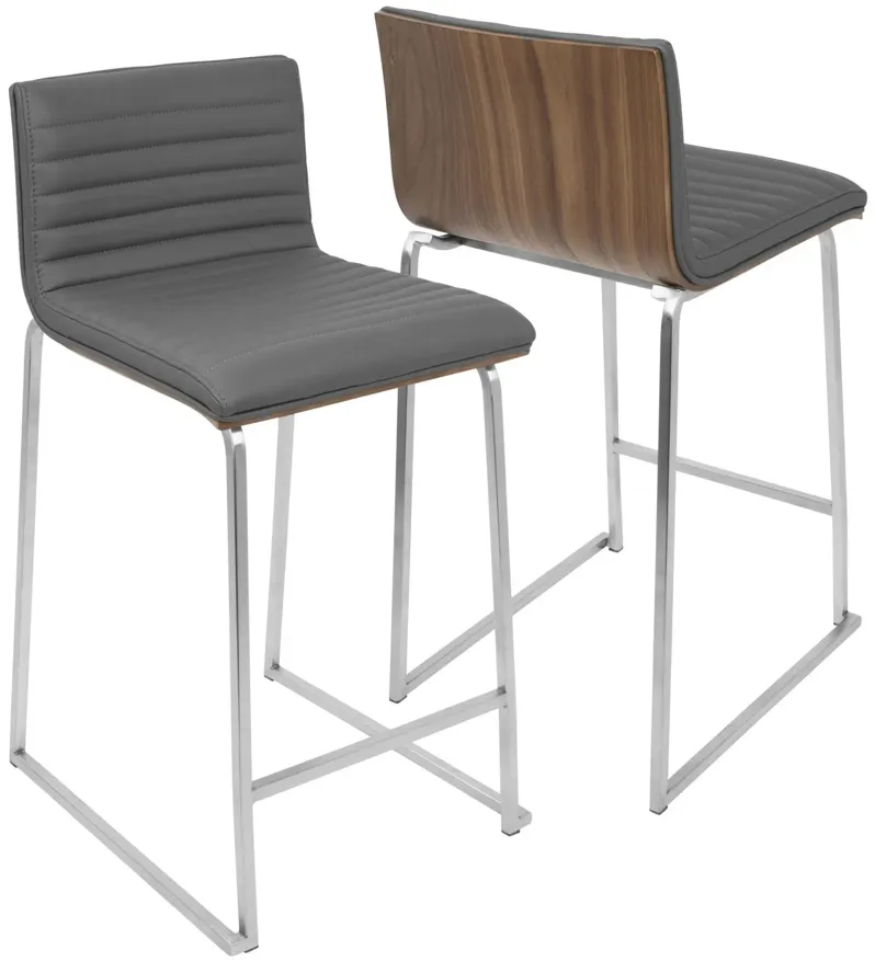 Mara Contemporary 26" Counter Stools (Set of 2) in Walnut and Grey by LumiSource
