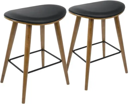 Saddle 26" Mid-Century Modern Counter Stools (Set of 2) in Walnut and Black by LumiSource