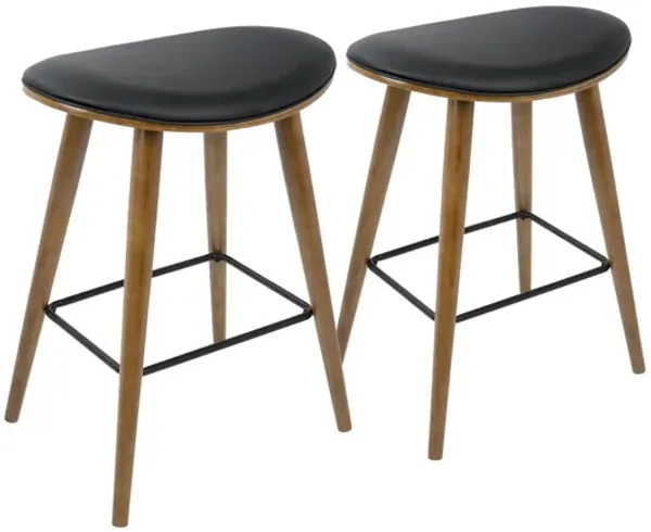 Saddle 26" Mid-Century Modern Counter Stools (Set of 2) in Walnut and Black by LumiSource