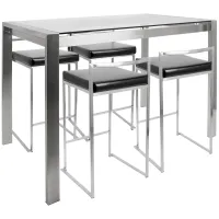 Fuji Contemporary Counter Height Dining Set in Stainless Steel and Black by LumiSource