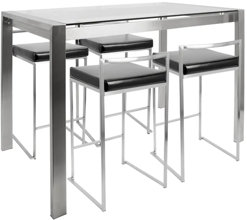 Fuji Contemporary Counter Height Dining Set in Stainless Steel and Black by LumiSource