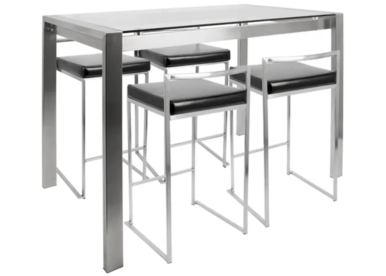 Fuji Contemporary Counter Height Dining Set in Stainless Steel and Black by LumiSource