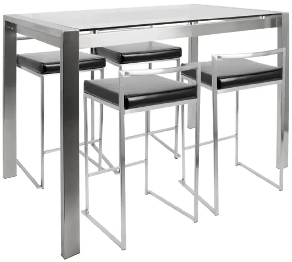 Fuji Contemporary Counter Height Dining Set in Stainless Steel and Black by LumiSource