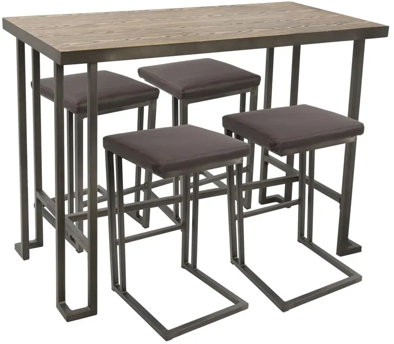 Roman 5pc Industrial Counter Height Dining Set in Bamboo Brown by LumiSource