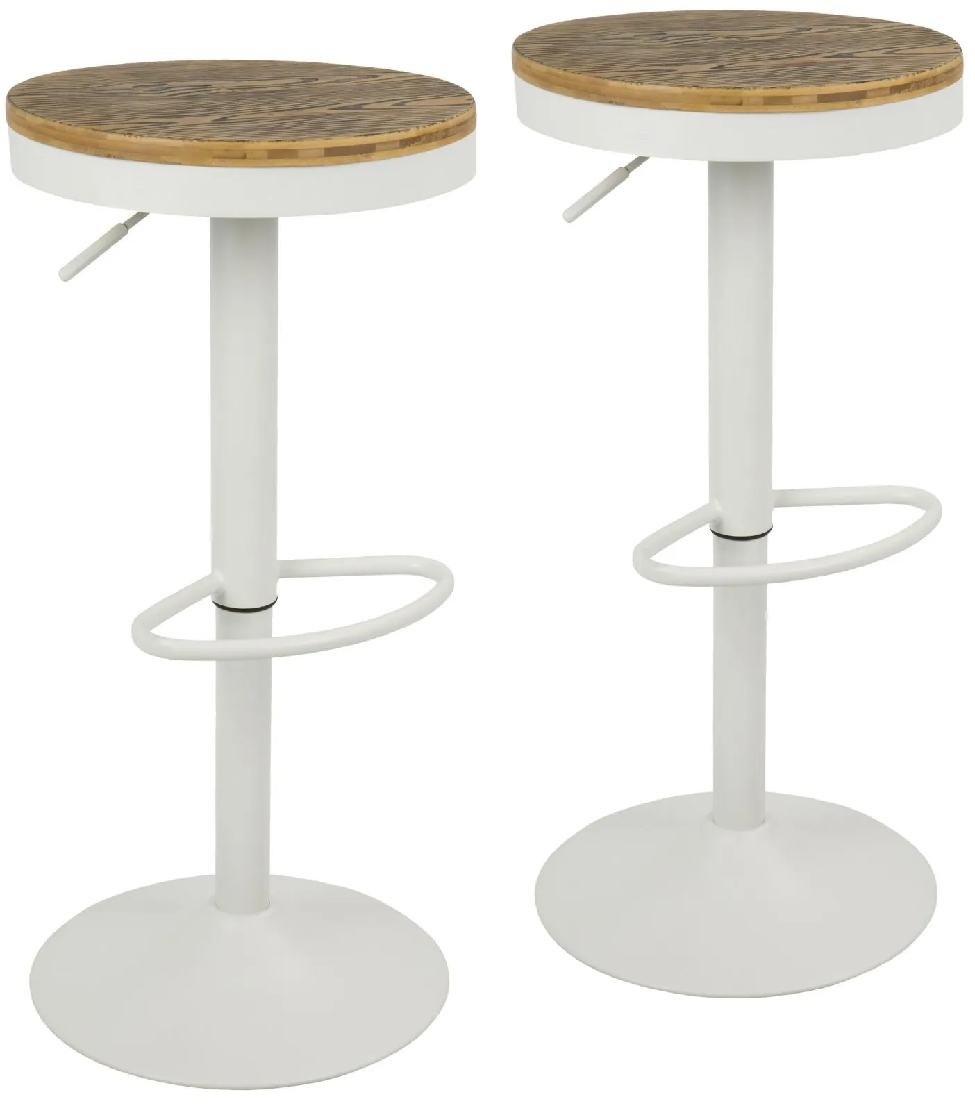 Dakota Industrial Adjustable Bar Stools (Set of 2) with Swivel in White by LumiSource