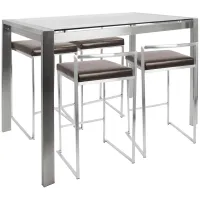 Fuji  Contemporary Counter Height Dining Set in Stainless Steel and Brown by LumiSource