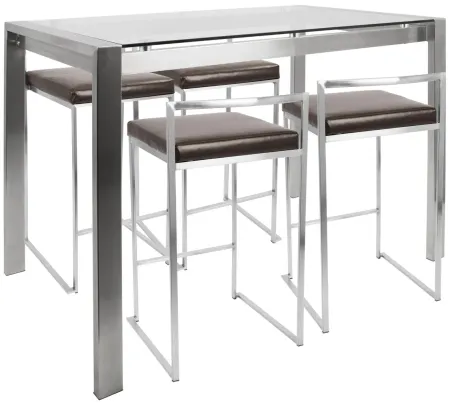 Fuji  Contemporary Counter Height Dining Set in Stainless Steel and Brown by LumiSource