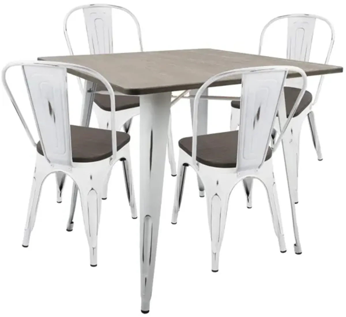 Oregon 5-Piece Industrial Farmhouse Dining Set in Vintage White and Espresso by LumiSource