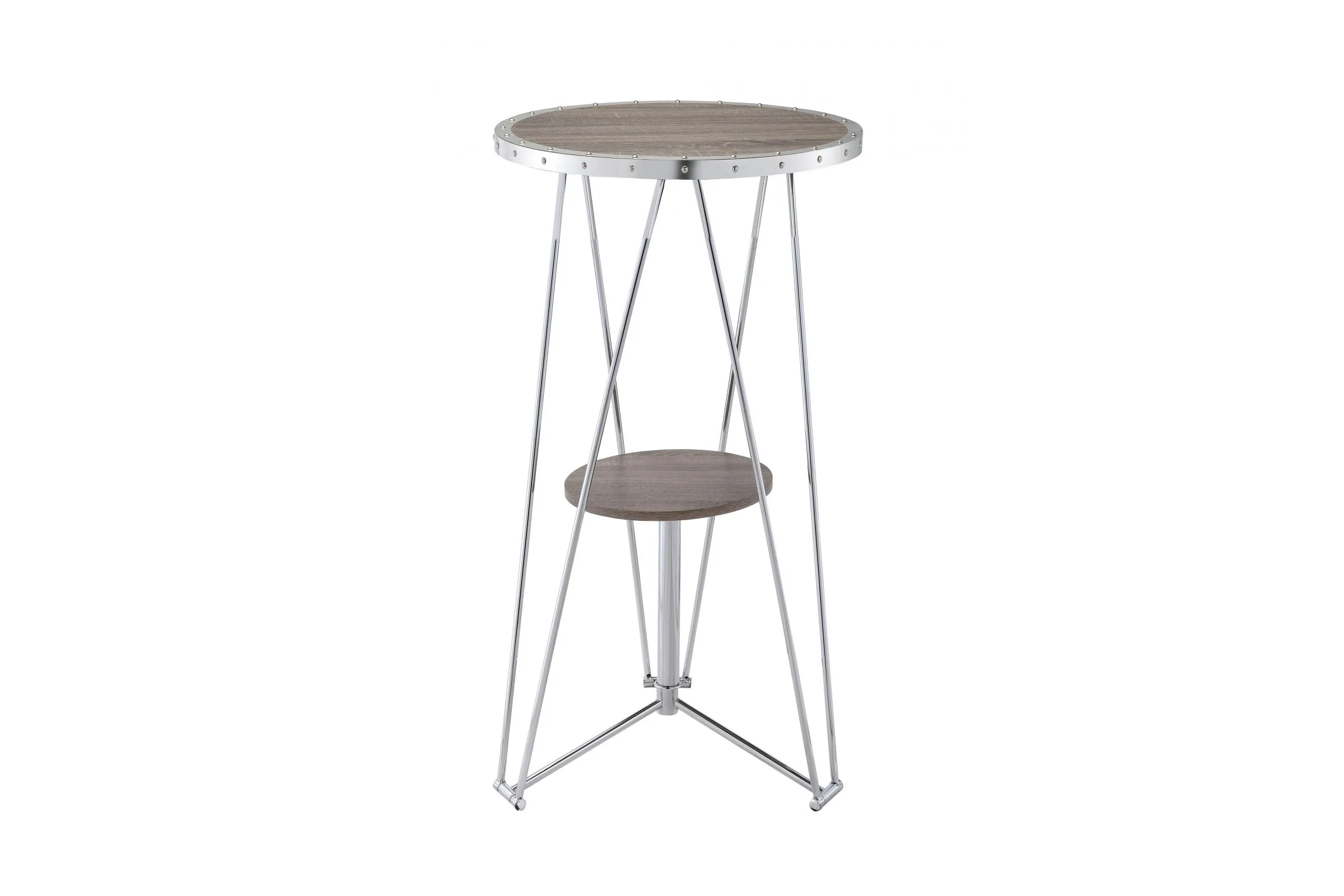 Jarvis Bar Table in Grey Oak & Chrome by ACME