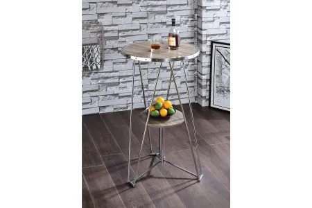 Jarvis Bar Table in Grey Oak & Chrome by ACME