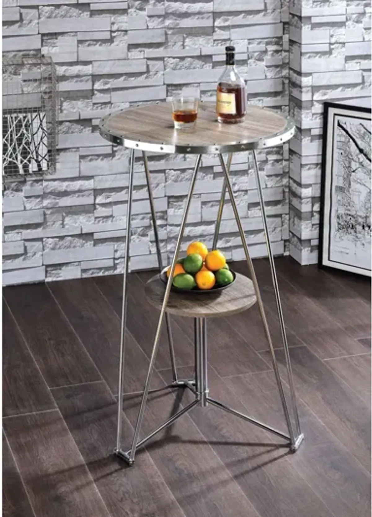 Jarvis Bar Table in Grey Oak & Chrome by ACME