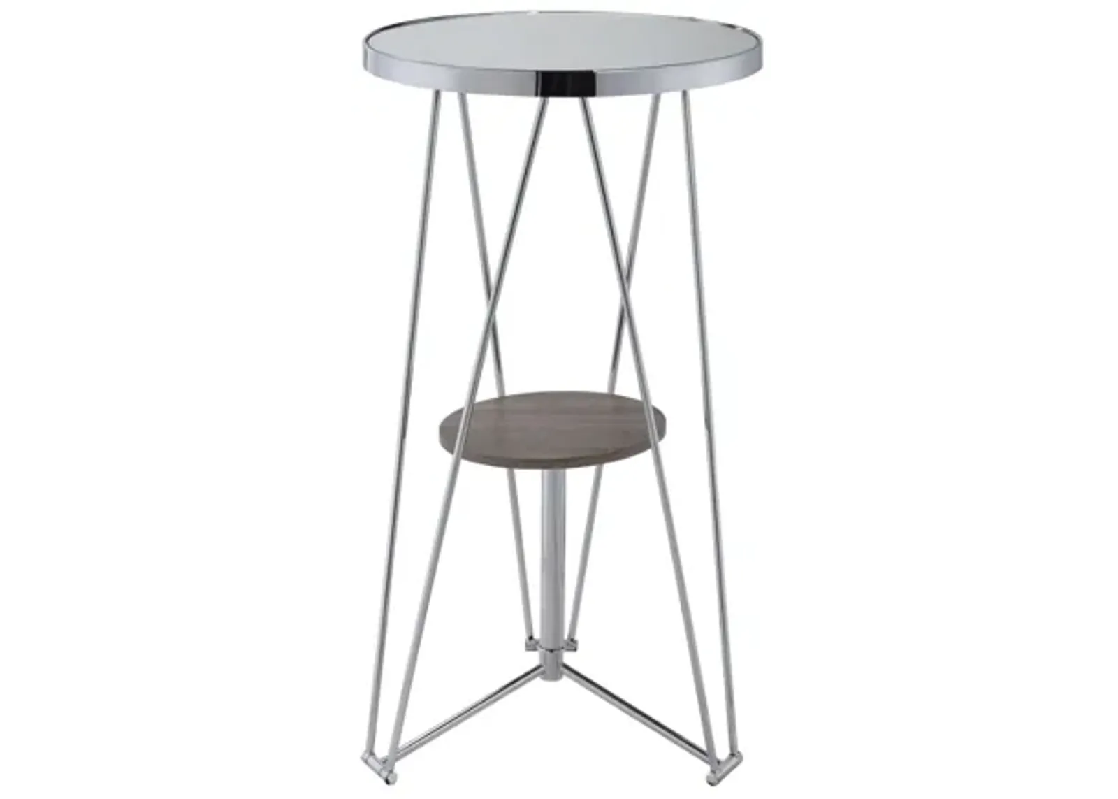 Jarvis Bar Table in Mirror, Grey Oak & Chrome by ACME