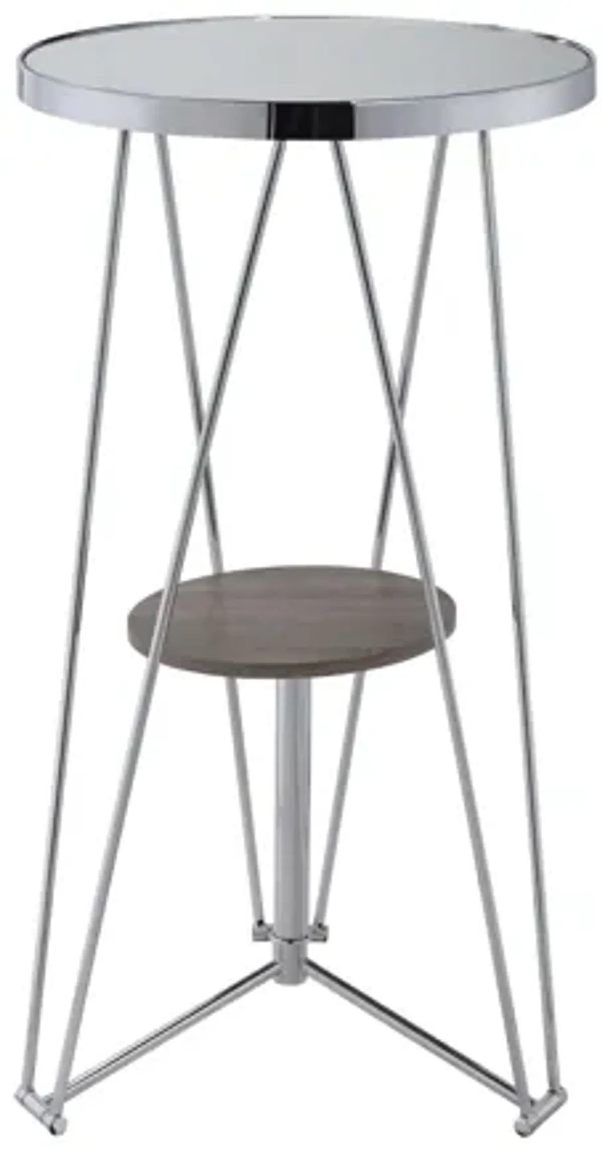 Jarvis Bar Table in Mirror, Grey Oak & Chrome by ACME