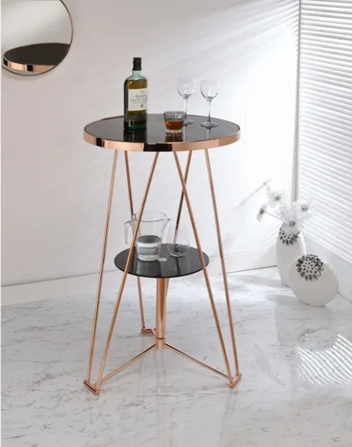 Jarvis Bar Table in Black Glass & Rose Gold by ACME