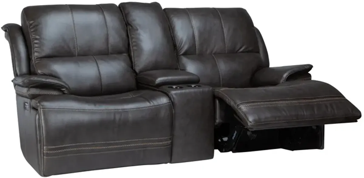 Juno Leather Dual Power Reclining Console Loveseat