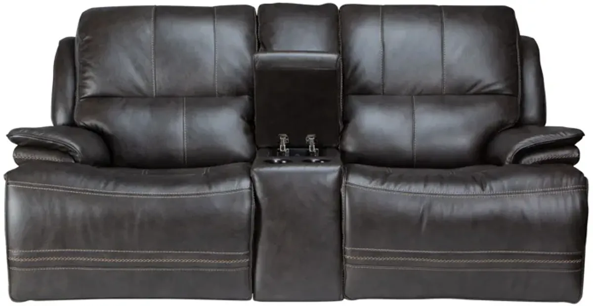 Juno Leather Dual Power Reclining Console Loveseat