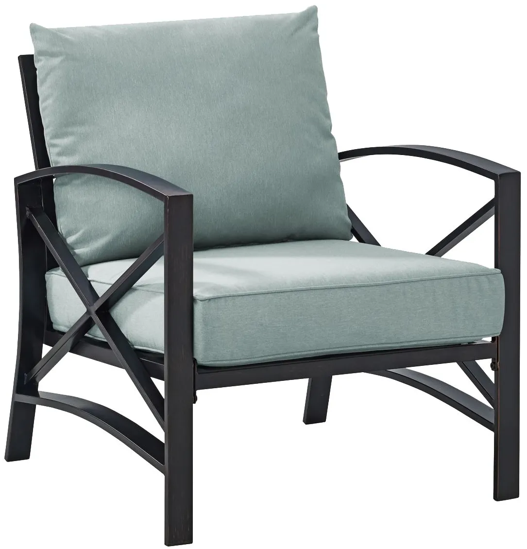 Kaplan Arm Chair in Oiled Bronze with Mist Cushions