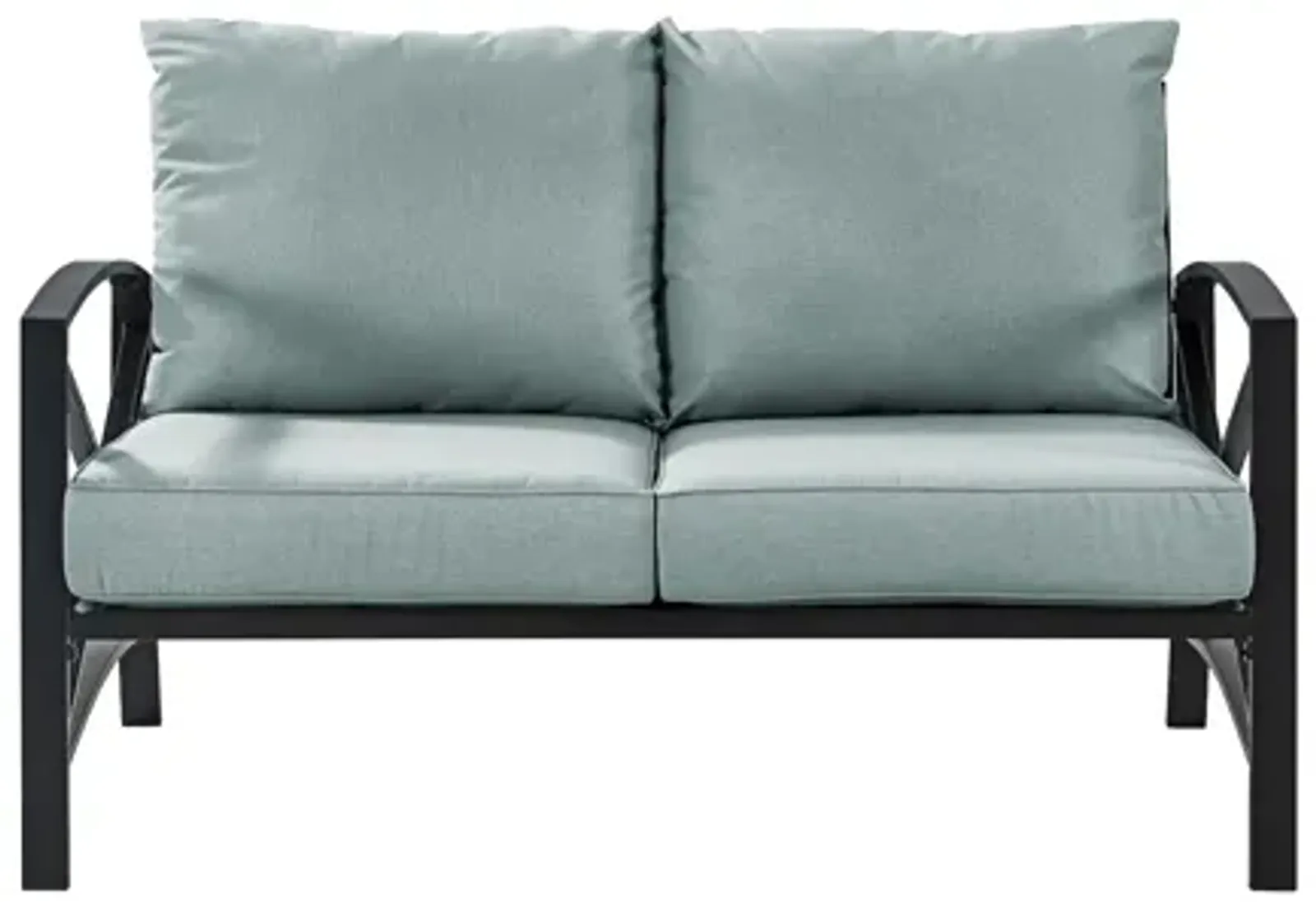 Kaplan Loveseat in Oiled Bronze with Mist Cushions